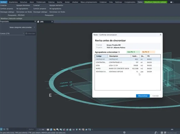Integración BIM 5D con Revit: cuantifica volúmenes y costos directo desde el modelo a Teckio ERP